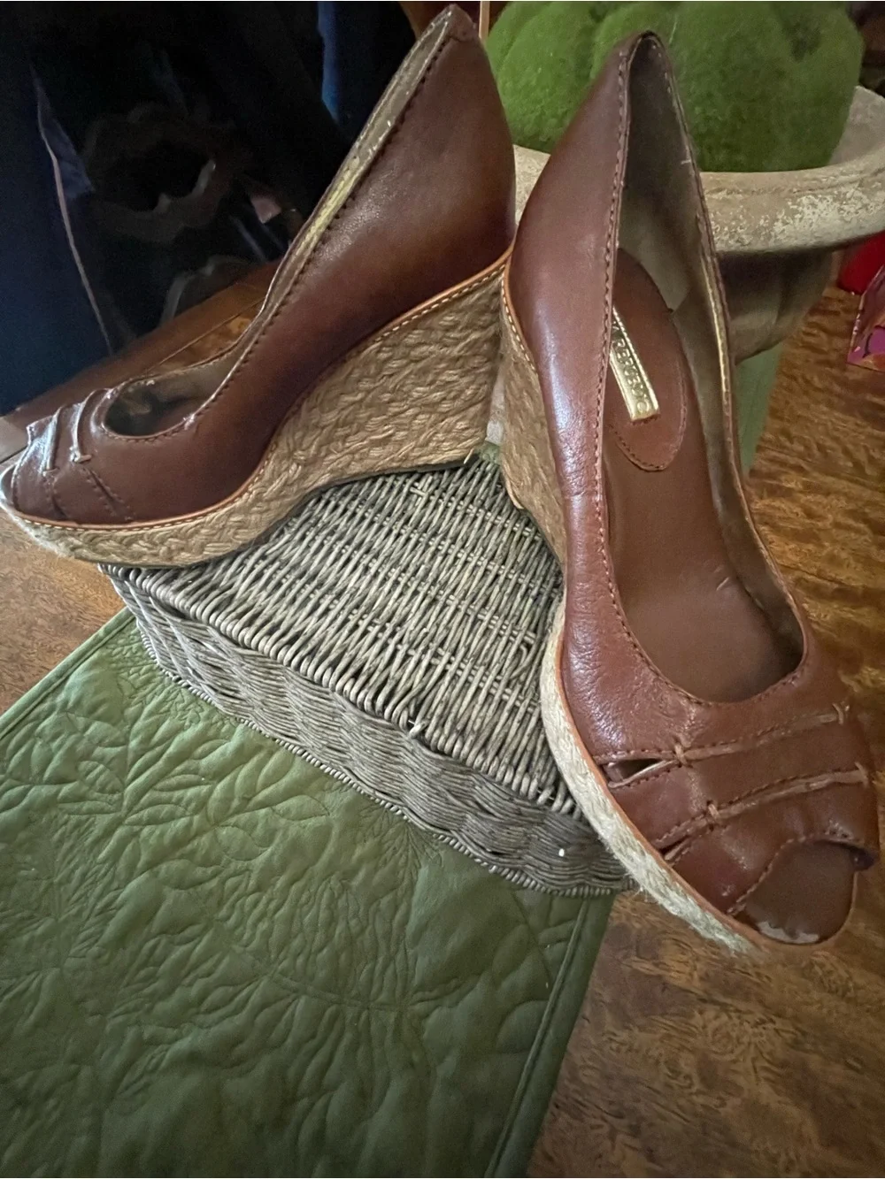 Banana Republic Brown Leather Peep-Toe Espadrille Wedges